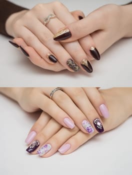 Beautiful woman hands and feet with french manicure. Isolated over white background. Copy space.