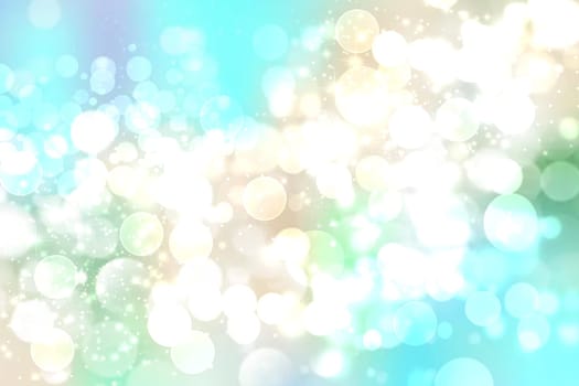 Abstract blurred festive delicate winter christmas or Happy New Year background texture with shiny light turquoise blue and bright bokeh lighted stars. Card concept.