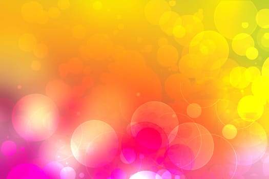 Abstract blurred fresh vivid spring summer light delicate pastel yellow pink magenta orange bokeh background texture with bright circular soft color lights and stars. Beautiful backdrop illustration.