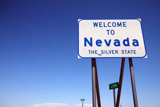 The street indication at the entrance of Nevada coming from the California Desert in the West Coast