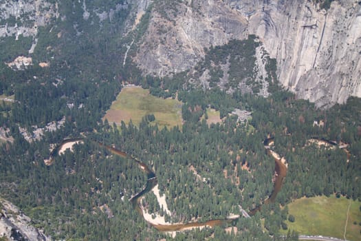 The Yosemite river captured from the top of the mountain in California