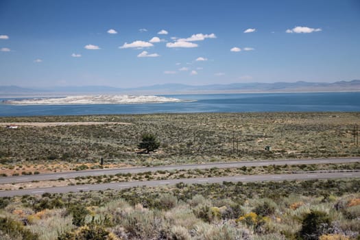 The beauty of Mono lake from the mountain view point above it in California