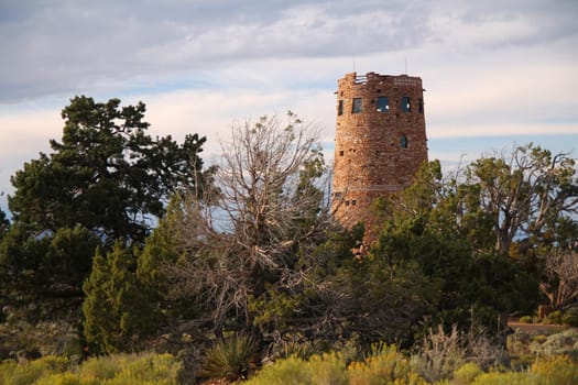 The historical Grand Canyon National Park tower as view point in Arizona