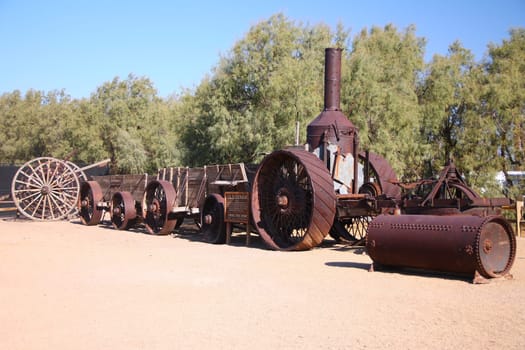 The abandoned rust machinery under the crazy hot sun of the Death Valley desert in California