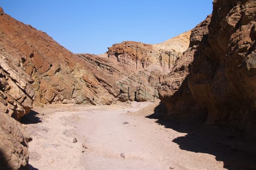 The sand of the canyon with the hot stones of the Death Valley in California