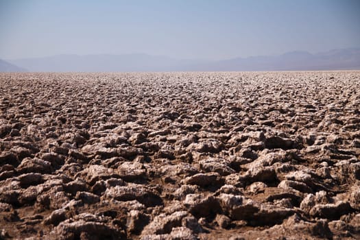 The spectacular rocks and salt formations of the Devils Golf Course in the Death Valley desert