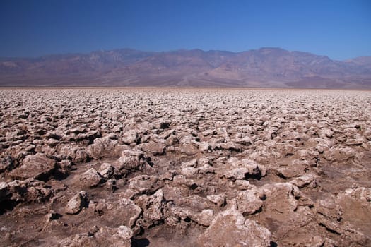 The spectacular rocks and salt formations of the Devils Golf Course in the Death Valley desert