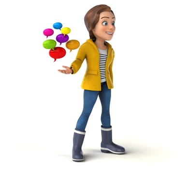 Fun 3D illustration of a cartoon teenage girl