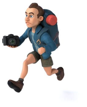 Fun illustration of a 3D cartoon backpacker