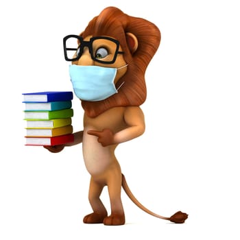 Fun 3D illustration of a cartoon Lion with a mask