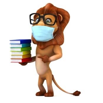 Fun 3D illustration of a cartoon Lion with a mask