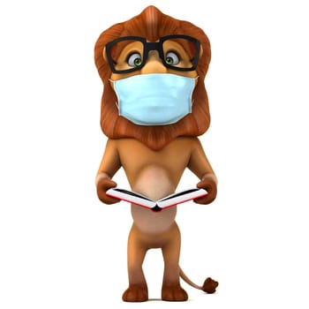 Fun 3D illustration of a cartoon Lion with a mask