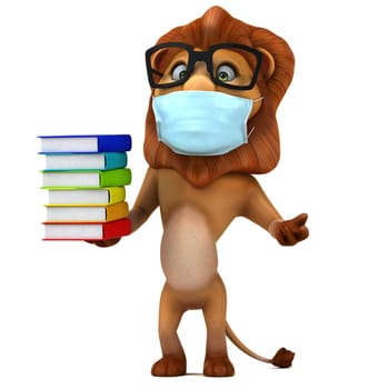 Fun 3D illustration of a cartoon Lion with a mask