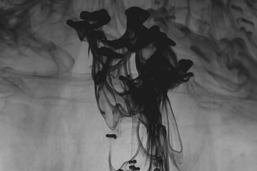 Ink in the water abstract background. splashes of paint swirling in liquid. black and white