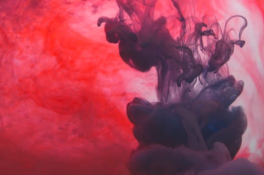 Paint in the water. ink in fluid. abstract background. colorful splashes in liquid. red and blue colors