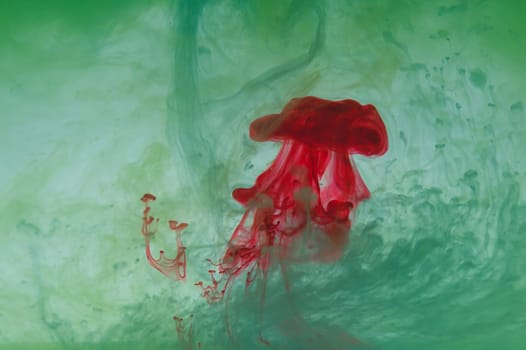 Paint in the water. ink in fluid. abstract background. colorful splashes in liquid. red and green colors