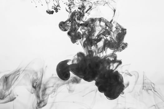 Ink in the water abstract background. splashes of paint swirling in liquid. black and white