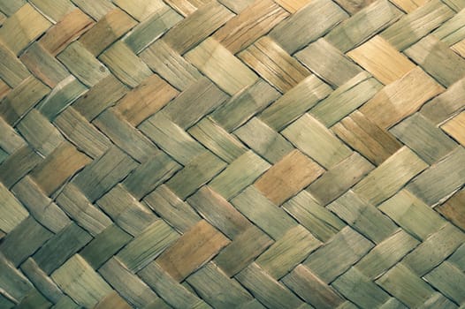 Detail of wicker basket surface close up. wooden background
