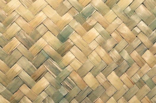 Detail of wicker basket surface close up. wooden background