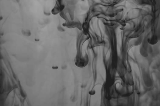 Ink in the water abstract background. splashes of paint swirling in liquid. black and white