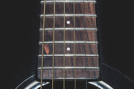 Guitar strings close up. acoustic musical instrument
