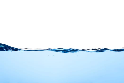 Abstract clean flow ripple surface on liquid. Light blue water wave with air bubbles and a little bit splashed underwater, studio shot isolated on white background
