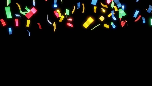 colourful confetti background for celebrations concept, isolated on black..