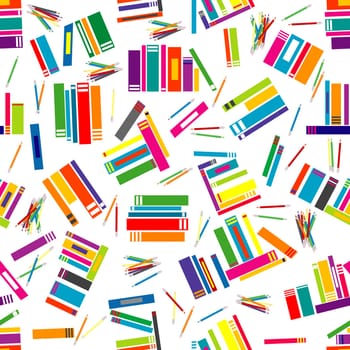 Wrapping paper with colored books and pencils