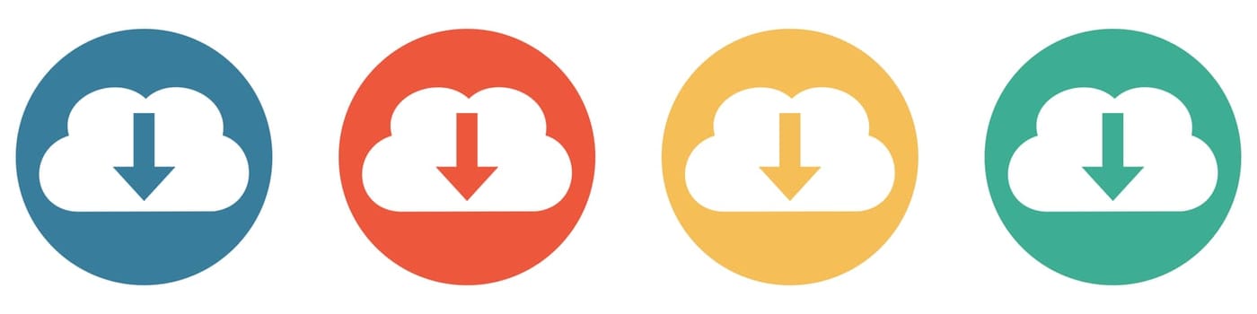 4 colorful Buttons blue, red, orange and green showing: Cloud download