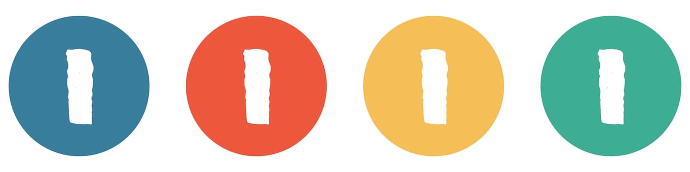 I - White grunge letter on 4 colorful buttons blue, red, orange, green - Lettering Banner