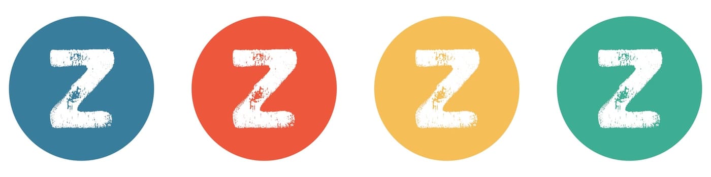 Z - White grunge letter on 4 colorful buttons blue, red, orange, green - Lettering Banner