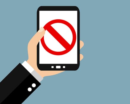 Hand holding smartphone - Forbidden, No Access or Illegal Content