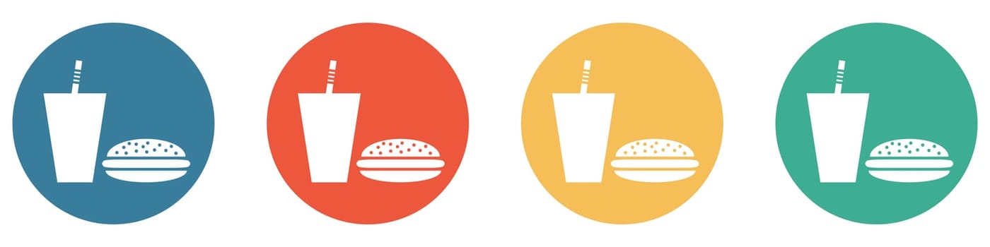 4 colorful Buttons blue, red, orange and green showing: Fast Food