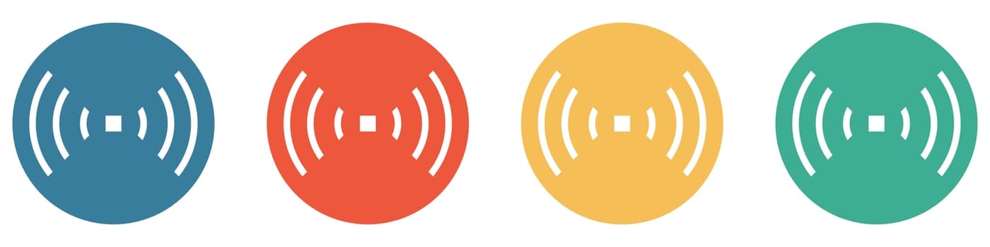 4 colorful Buttons blue, red, orange and green showing: Internet access point