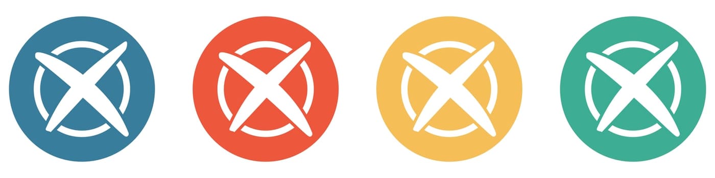 4 colorful Buttons blue, red, orange and green showing: Choice, select or vote