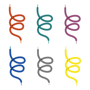 Set of Colored Shoelace Isolated on White Background.