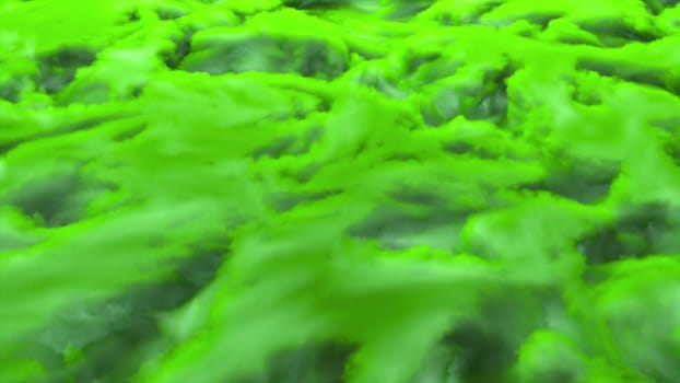 Dynamic foggy flow with wavy gradient 3d render on surface. Futuristic sea with digital tide and sprawling surf. Geometric clouds of coral clusters on water surface.
