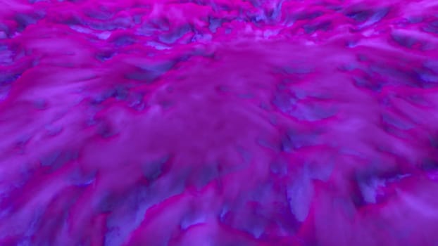 Dynamic foggy flow with wavy gradient 3d render on surface. Futuristic sea with digital tide and sprawling surf. Geometric clouds of coral clusters on water surface.