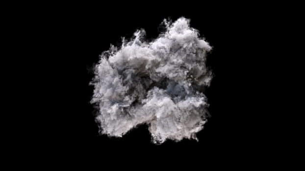 Round puffs of smoke with 3d render of diverging sound wave after powerful explosion. Epicenter of concentric rotation pulsation and geometric digital vibration.