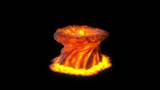 Energy hurricane from lava 3d render with puffs of smoke. Powerful volcanic eruption with natural eddies. Large funnel of fire in process of cataclysm and man made disaster.