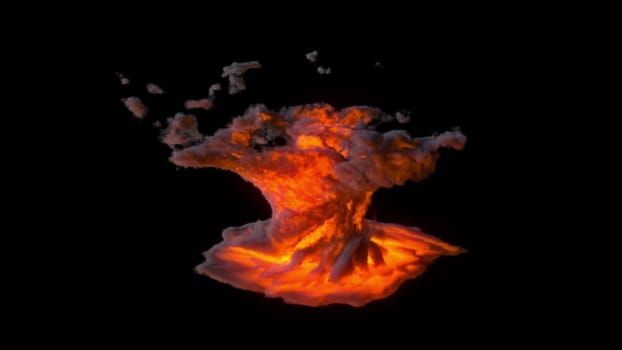 Energy hurricane from lava 3d render with puffs of smoke. Powerful volcanic eruption with natural eddies. Large funnel of fire in process of cataclysm and man made disaster.