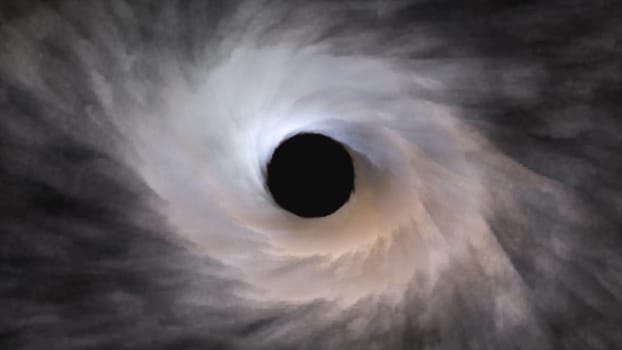 Atmospheric vortex with 3d render motion in swirling flow. Beginning hurricane with increasing clouds and dynamic movement. Digital natural tornado with strong swirl funnel and weather cyclone.