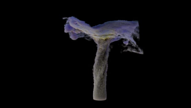 Model of natural typhoon in 3d render stage of development. Incipient pressure drop with vortex column and funnel. Dangerous climatic phenomenon with swirling stormy whirlpool.