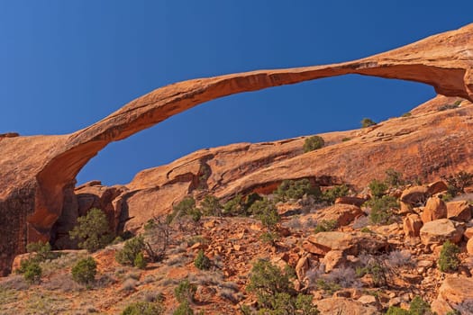 Landscape Arch Against a Blue Sky in the Devils Garden in Arches National Park in Utah