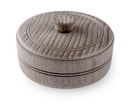 The Empty wooden bowl with a lid isolated on white background