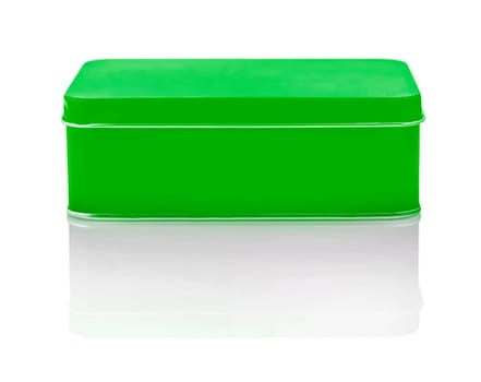 The Closed Empty green metal box close-up izolated on white background