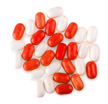 The red Candy Mints Isolated On White Used For A Fresh Breath