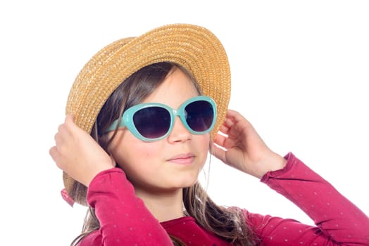 portrait of a pretty young girl with hat and sunglasses