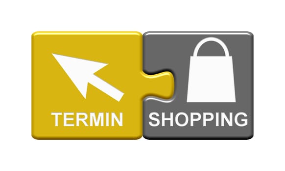 Shopping with appointment yellow grey - Date and shopping in german language