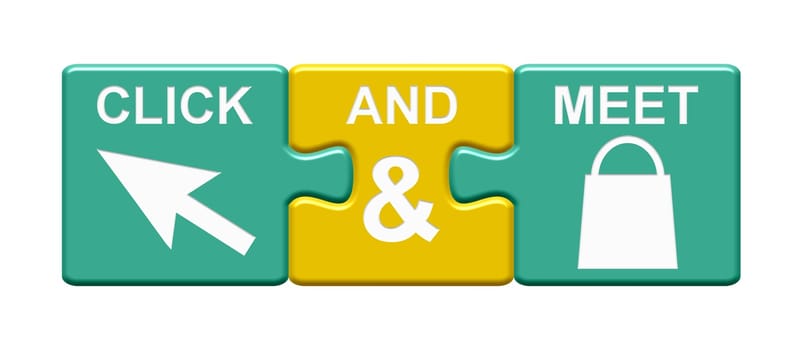 Puzzle Button green and yellow - Click and Meet